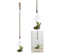 Glass Hanging Planter Plant with Artificial Succulent Plants in Terrarium Glass Plant Pot Hanger Flower Vase for Home Decoration Indoor Outdoor Houseplant, Teardrop (Medium Stem)