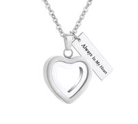 Glass Heart Cremation Urn Necklace for Ashes Stainless Steel Memorial Ash Pendant Keepsake Jewelry Cremation Jewelry for Women (Silver-Always In My Heart)
