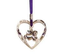Glass Heart Keepsake on Deep Purple Ribbon with Cherub Angel Charm