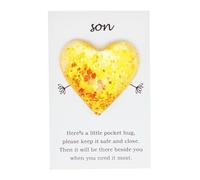 Glass Heart Little Pocket Hug with Greeting Card for Son From Mum Dad,Son Birthday Gift for Back to School Christmas