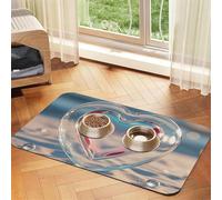 Glass Heart Shape Dog Food Mats for Floors, 16x24 Inch Non-Slip Super Absorbent Pet Food Mat, Dishwasher Dog Mat for Food and Water, Cute Rubber Quick Dry Pet Feeding Mat for Dogs Puppy Cats