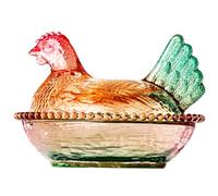 Glass Hen on Nest, Funny Shaped Candy Dish with Lid 4.7x3.2in Vintage Tabletop Chicken Cookie Jar for Snack, Dessert, Style-2