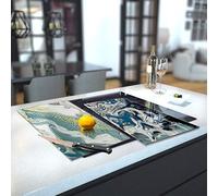 Glass Hob Cover/Chopping Board in Our Liquid Ocean Design in 60cm Wide x 52cm High
