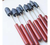 Glass Hole Expander Tool Set, 8 Piece with Wood Handle, Conical and Cylindrical Heads, Essential Shaping Tool for Glassblowers