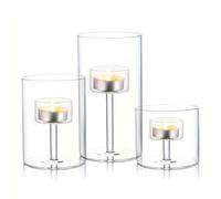 Glass Hurricane Candle Holder, 3pcs Clear Cylinder Candle Holders Bulk for Pillar Candles, Open Ended Glass Candle Pedestal for Wedding Centerpieces Tables, Party, Event(No.01)