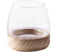 Glass Hydroponic Plant Terrarium, Clear Glass Fish Tank Bowl for Plant and Betta Fish, Unique Fish Bowl Aquarium with Wood Base zzhugyin (D)