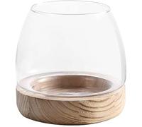 Glass Hydroponic Plant Terrarium, Clear Glass Fish Tank Bowl for Plant and Betta Fish, Unique Fish Bowl Aquarium with Wood Base zzhugyin (C)