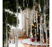 Glass Icicle Ornaments for Christmas Tree Decorations, 100Pcs Clear Crystal Glass Tear Drop Icicle Hanging Ornaments for Xmas Tree Chandelier Frozen Winter Wonderland Party Wedding Supplies