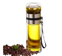 Glass Infuser Bottle - Portable Heat Resistant Mug, Leak Proof Travel Design, Double Wall Stainless Steel Strainer Clear Borosilicate Body | Convenient Brewing for Men Women Home Office Commute