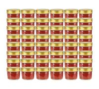 Glass Jam Jars 110ml Clear Glass 7x6cm Wide Mouth Red White Lids 48pcs Set