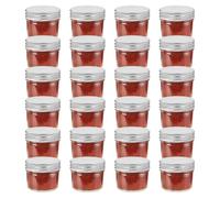 Glass Jam Jars 110ml Red & White Lids 7x6cm Wide Mouth 24pcs Preserving