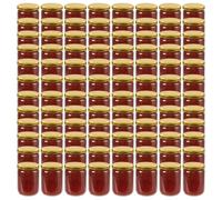 Glass Jam Jars 230ml Transparent Glass 6.5x9cm White-Red Lids 48pcs GiftReady 48