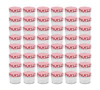 Glass Jam Jars 24 pcs 110ml 7x6cm Clear Glass with Red & White Sealing Lids Set