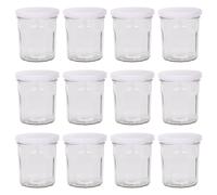Argon Tableware Glass Jam Jars with Airtight White Lids - 250ml - Pack of 12 - Empty Screw Top Kitchen Storage Jar for Food, Honey, Spice, Pickling, Preserving, Candle Making