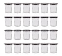 Argon Tableware Glass Jam Jars with Airtight Black Lids - 250ml - Pack of 24 - Empty Screw Top Kitchen Storage Jar for Food, Honey, Spice, Pickling, Preserving, Candle Making