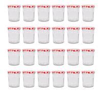 Argon Tableware Glass Jam Jars with Airtight Red Gingham Lids - 250ml - Pack of 24 - Empty Screw Top Kitchen Storage Jar for Food, Honey, Spice, Pickling, Preserving, Candle Making