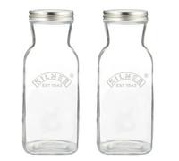 Glass Jar 1L Square Juice Sauce Bottle Airtight Preserve Storage Container 2Pcs
