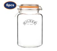 Glass Jar 3L Square Preserving Jar Storage with Airtight Clip Top Container 6pcs