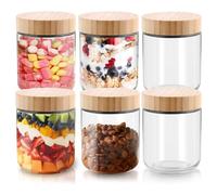 Glass jar with Bamboo lids, 16oz Overnight Oats Containers with lids, Glass Mason jars, Reusable Meal Prep Jars with Airtight Lids for Food Yogurt Snacks Storage(6PACK)
