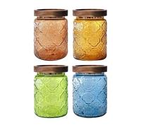 Glass Jar with Wooden Lid - 700 ML Christmas Set Airtight Storage Canisters for Kitchen Pantry Bathroom, Decorative Retro Containers for Candy, Biscuit, Cookie, Sweet, Tea, Coffee, Sugar, Begonia