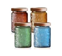 Glass Jar with Wooden Lid - 700 ML Set Airtight Storage Canisters for Kitchen Pantry Bathroom, Decorative Retro Containers for Biscuit, Cookie, Sweet, Tea, Coffee, Dry Fruit, Sugar, Salt, Sunflower