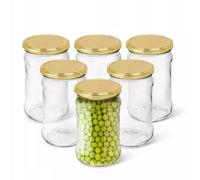 Glass Jars 315ml - Set of 6 Vintage Storage Jars with Golden Lids | Ideal for Preserves, Jam, Pickles, Dry Goods | Airtight & Reusable | Classic Kitchen Style