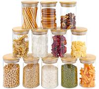 Glass Jars Set 250ml 12 Piece Spice Jar Set with Bamboo Lids Airtight Seal and Labels Small Food Storage Canisters for Home Kitchen Ideal for Tea Herbs Coffee Flour Grains