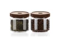 Glass Jars with Airtight Wood Lids - 300 ML Mini Small Kitchen Pantry Storage Containers, Stackable Decorative Canisters for Ground Coffee, Sugar, Loose Tea, Spice, Salt, Matcha, Nuts, Sauce, Set of 2