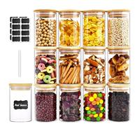 Glass Jars with Bamboo Lids, 12Pcs 10oz/300ml Airtight Kitchen Borosilicate Glass Storage Jars Spice Containers For Herbs Sugar Nuts Candy Tea Coffee Beans