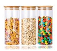 Glass Jars with Bamboo Lids, 3Pcs Clear Airtight Food Storage Container Jar with Sealing Lid Cylinder Clear Preserving Seal Kitchen Canisters for Spice Herbs Pasta Cookie Coffee Tea Snack (900ml)