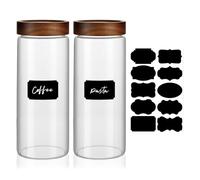 Glass Jars with Screw Wood Lids - 27 fl oz / 700 ml Tall Airtight Storage Container for Kitchen Countertop and Pantry, Decorative Clear Canisters for Coffee, Candy, Cookie, Sugar, Oats, Nuts, Treat