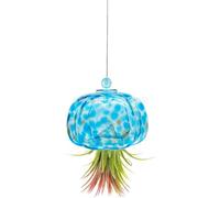Glass Jellyfish Air Plant Holder, Hand Blown Blue and White Hanging Planter for Moss and Terrariums, 6.3 x 4.6 x 6.3 in Decorative Ornament, Indoor Outdoor Decor, Housewarming Present