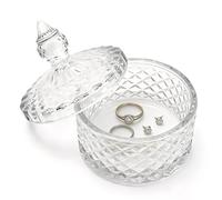 Glass Jewelry Box, Crystal Candy Dish with Lid, Ring Box, Small Trinket Dish, Jewelry Organizer Dish with Lid, Decorative Jewelry Bowls for Home Decor, Christmas Birthday Gifts for Women (Diamond)