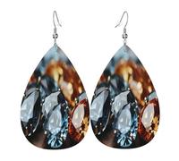 glass jewels Women's Teardrop Leather Earrings - Lightweight PVC Dangle Earrings, 925 Silver Hooks, Double-Sided Prints | Hypoallergenic Gift