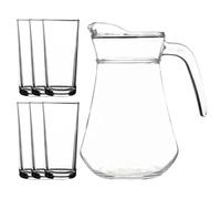 Glass Jug and 6 Tumblers Set, 1.3L Pitcher with 300ml Hiball Glasses, Dishwasher Safe, 7 Piece Drinkware Set