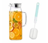 Glass Jug with Lid, 13×13×28cm 2000ml Glass Water Jug, Fridge | Glass, for Fridge Juice Iced Tea Lemonade Cold Water Carafe Cleaning Brush