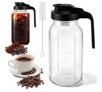Glass Jug with Lid, 64 oz Water Jug Wide Mouth Glass Mason Jars Pitcher Leak-Proof Iced Tea Pitchers Bottle with Brush for Cold Brew Coffee Iced Tea Juice