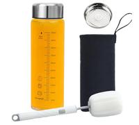 Glass Juice Bottles 20 oz - Wide Mouth Glass Water Bottles with Lids and Sleeve- for Juicing, Smoothies, Milk, Protein, Reusable, Stainless Steel Lids, Leak Proof, Shaker bottle (20oz/600ml)