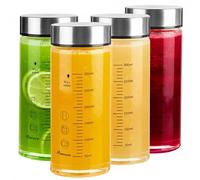 Glass Juice Bottles 4 Pack 12 oz - Wide Mouth Glass Water Bottles with Lids - for Juicing, Protein, Smoothie, Milk, Reusable, BPA Free, Stainless Steel Lids, Blender, Shaker Bottle (12oz/400ml)
