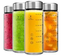 Glass Juice Bottles 4 Pack 20 oz - Wide Mouth Glass Water Bottles with Lids - Borosilicate,Stainless Steel Lids for Juicing, Smoothies, Infused Water, Beverage Storage, Leakproof, Reusable,BPA Free