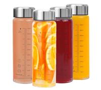 Glass Juice Bottles 4-Pack - 600ml/20oz Wide Mouth Borosilicate Glass Bottles with Leakproof Stainless Steel Lids - BPA-Free, Reusable, Dishwasher Safe, Ideal for Juices, Smoothies, Protein Shakes