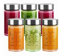 Glass Juice Bottles 6 Pack 10 oz - Wide Mouth Glass Water Bottles with Lids - for Juicing, Protein, Smoothie, Milk, Reusable, BPA Free, Stainless Steel Lids, Blender, Shaker Bottle (10oz/300ml)
