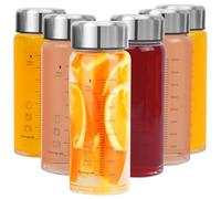 Glass Juice Bottles 6 Pack 16 oz - Wide Mouth Glass Water Bottles with Lids - for Juicing, Smoothies, Milk, Protein, BPA Free, Reusable, Stainless Steel Lids, Leak Proof, Shaker bottle (16oz/500ml)