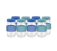 Glass Juice Shot Bottles with Caps, Clear, 2oz, Colored Lids & Silicone Grip Bands, Beverage Storage, Juicing, Turmeric & Ginger Shot Bottles