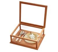 Glass Keepsake Box For Storage Trinket Rings Bracelet,Rectangle Jewelry Display Organizer Box Wood Bread Display Case For Kitchen Countertop(Natural)
