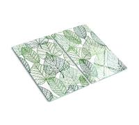 Glass Kitchen Board 2x30x52 cm Printed Food Contact Bacteria-Resistant Polished Edges Easy to Clean Rectangular Glass Smooth Surface Stain and Heat Resistance Grip Feet - Green Leaf Pattern