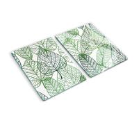 Glass Kitchen Board 2x40x52 cm Printed Food Contact Bacteria-Resistant Polished Edges Easy to Clean Rectangular Glass Smooth Surface Stain and Heat Resistance Grip Feet - Green Leaf Pattern