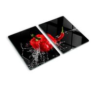 Glass Kitchen Board 2x40x52 cm Rectangular Glass Easy to Clean Food Contact Bacteria-Resistant Printed Smooth Surface Stain and Heat Resistance Grip Feet Polished Edges - Red Pepper