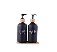 Glass Kitchen Soap Dispenser Set with Tray by Brighter Barns - Hand and Dish Soap Dispenser for Kitchen Sink - Glass Soap Dispenser - Modern Boho Farmhouse Kitchen Decor (Black)