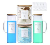 Glass Laundry Detergent Dispenser Set - 2x50oz & 2x70oz Borosilicate Containers with Bamboo Lids, Handle& Labels, Stores Powder,laundry pods,Fabric Softener, for Laundry Room organization and Decor